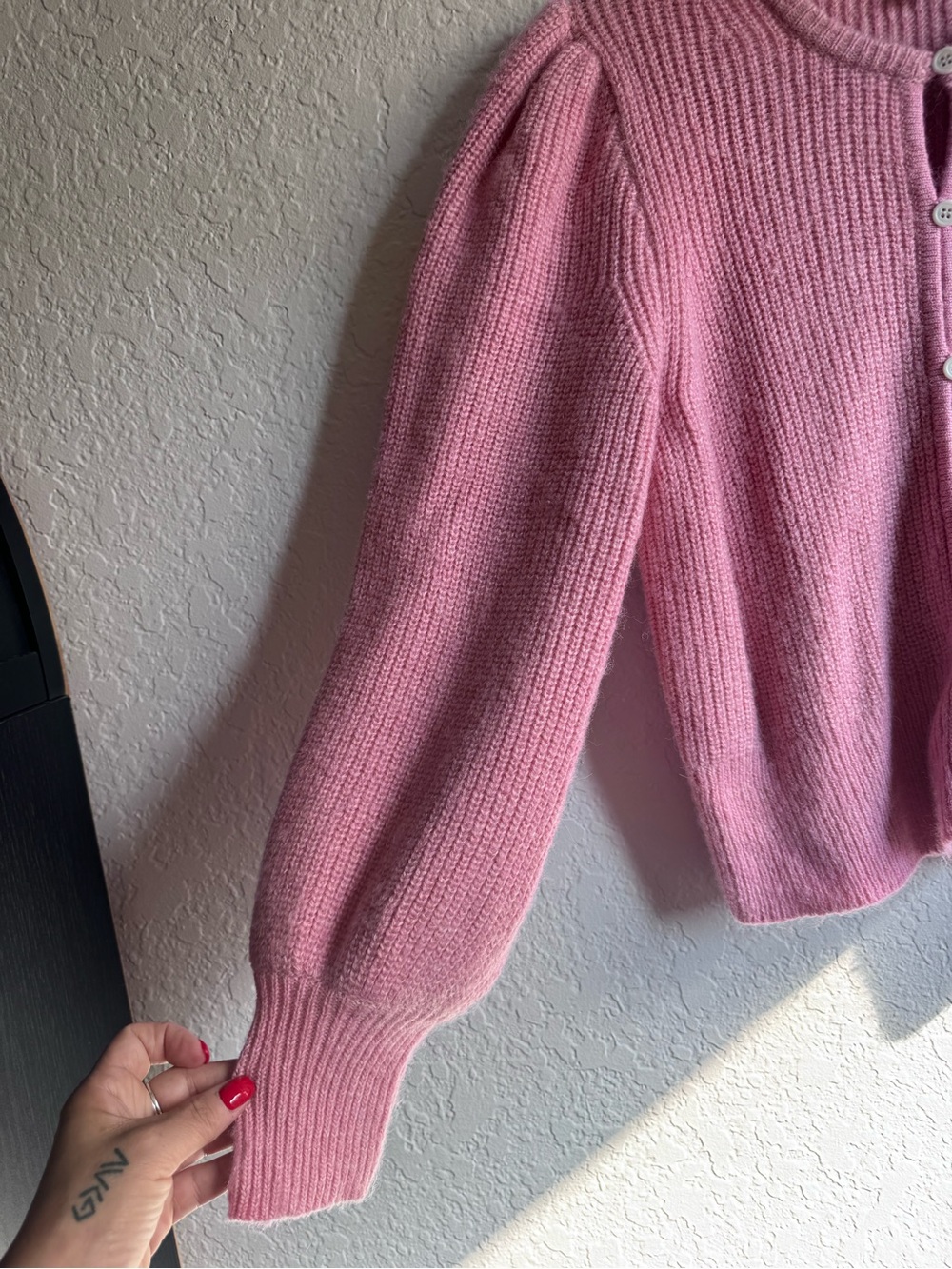J.Crew Alpaca Merino Wool Pink Cardigan Sweater Size M Balloon Sleeve BB391 - Picture 4 of 10